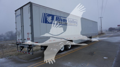 Trailer showing River Valley Trailer Leasing logo on side of a 2020 Wabash dry van trailer with dual rear and tandem axles.