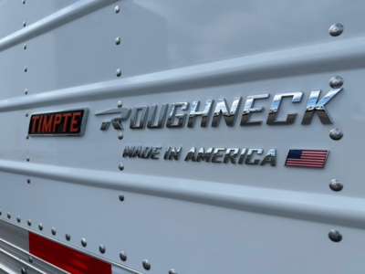 Trailer side showing TIMPTE Roughneck logo with Made in America and small American flag.