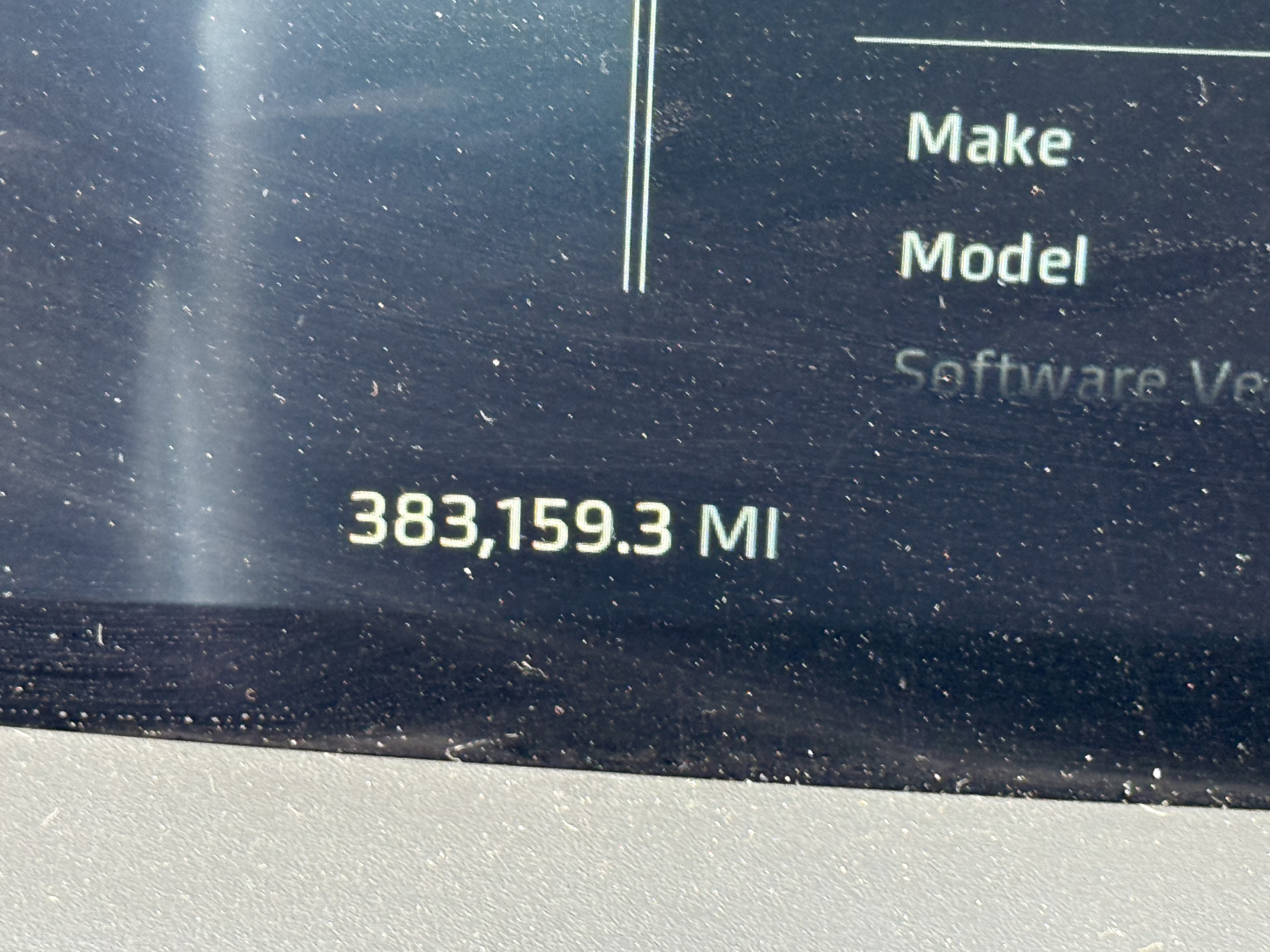 Kenworth truck instrument cluster display showing mileage 383,159.3 miles and software/version text. Part of the 2024 Kenworth T680 listing.