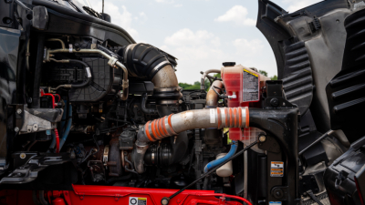Kenworth T680 engine bay with visible coolant reservoir, intake piping, hoses, and engine components.