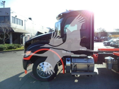 Kenworth T280 truck side view showing cab, fuel tank, and front wheel; faint watermark graphic over image.