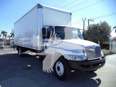 International 2019 truck with box body and dual rear doors showing Cab and cargo area.