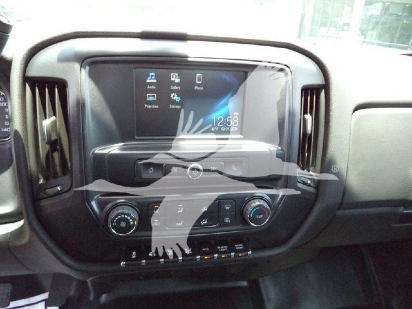 Interior of 2023 International CV truck showing touchscreen infotainment system and climate controls.