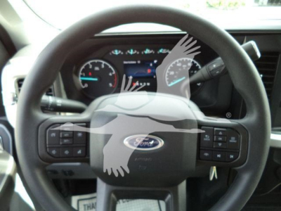 Ford F-450 winch truck steering wheel and instrument cluster visible in cabin interior.