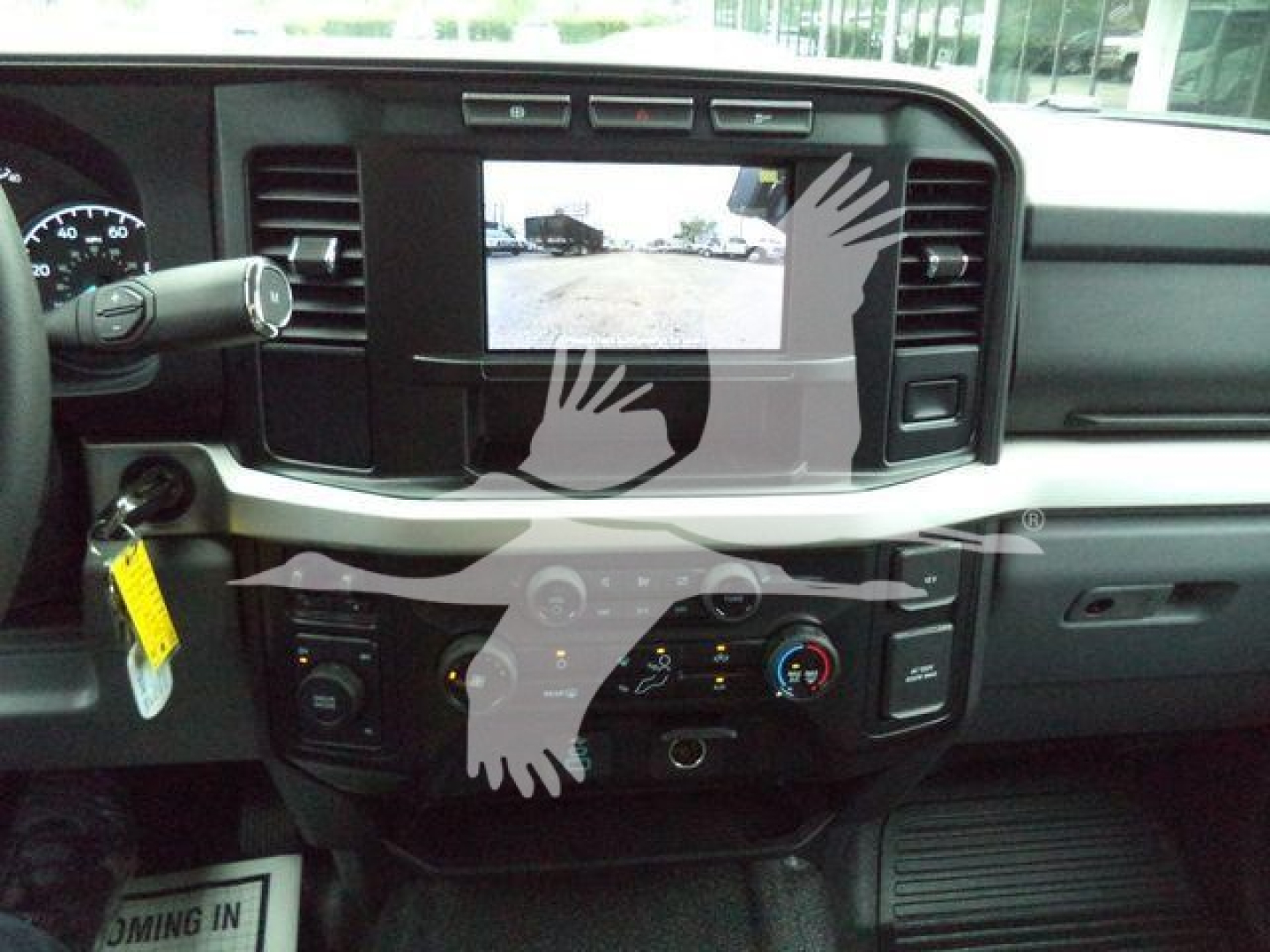 Ford F-450 dashboard and infotainment display showing backup camera view