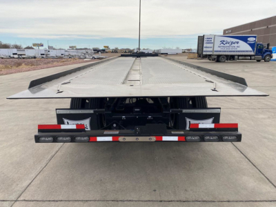 Landoll container trailer rear view showing flatbed platform and taillights