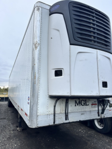 Trailer King cold storage trailer front and side showing MGL refrigeration unit and cargo area.