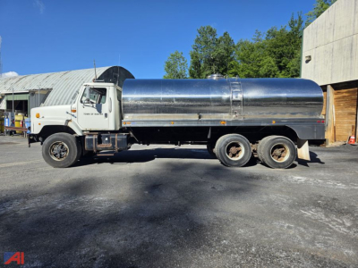 International water truck with a large cylindrical stainless tank on a 6x4 tractor. Side shows text near cab reading 'INTERNATIONAL' and 'TAND' etc. No clear model text legible besides general shape.
