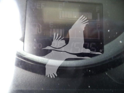 Dashboard display of a 2017 Hino 258LP cab with digital gauge cluster and reflection on windshield