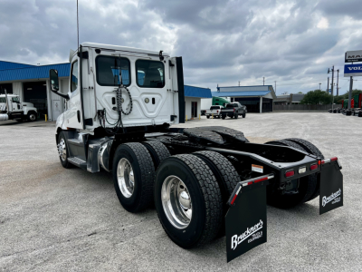 Truck rear/side view showing 2020 Freightliner Cascadia 126 chassis with dual rear axles, fifth-wheel area, white cab, stock number B3288P, VIN 1FUJHLDR7LLKY6626.