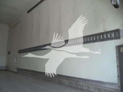 Hino 195 refrigerated truck interior side wall with cargo van rails and a large white seagull graphic.