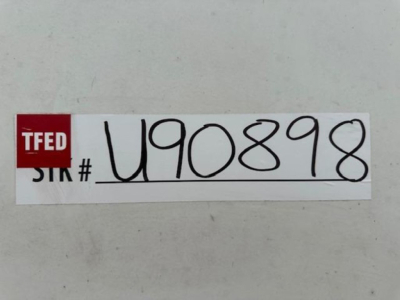 Stock label with TFED logo and stock number U90898 handwritten.