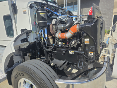 Peterbilt 337 engine bay showing intercooler piping and intake components