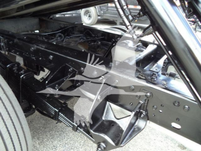 Ram 5500 chassis frame and suspension components showing heavy-duty steel frame and leaf springs.