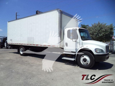 Box truck 2018 Freightliner M2 106 side view showing cargo box and cab, white exterior with stock number 26803R visible.