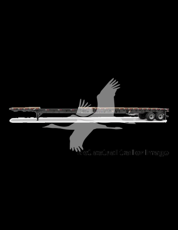 Removed placeholder image of a 2021 Manac extendable flatbed trailer with dual rear axles and extendable frame, side rails, and reflectors visible in silhouette.