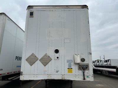 Stoughton 2014 air-ride dry van trailer back view showing rear doors, corner posts, and electrical connection box.