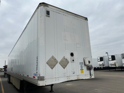 Stoughton Air Ride Dry Van trailer back view showing rear doors and safety placards.