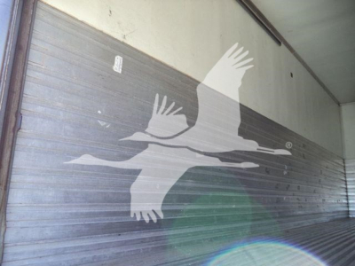 Freightliner M2 106 refrigerated truck exterior side door with logo silhouette image.