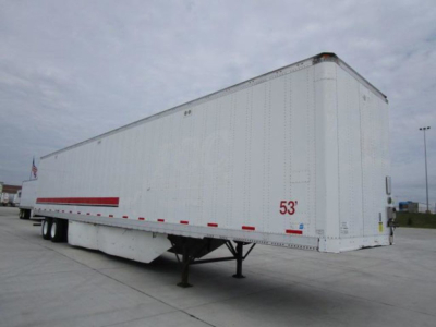 2014 Stoughton van trailer side view showing 53' length marking and white exterior.