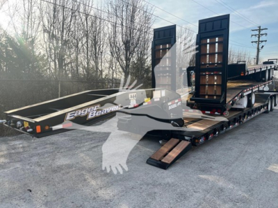 Flatbed trailer in in-service view with loading ramps and Title: 2026 Eager Beaver 50Gsl-Pt text visible.