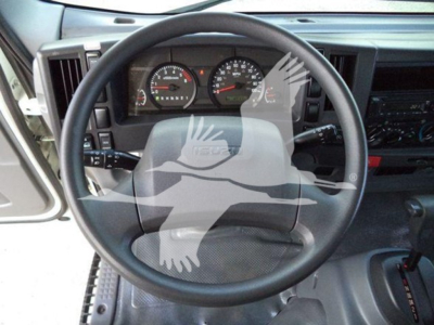 Isuzu NPR HD truck interior with steering wheel and dashboard gauges visible