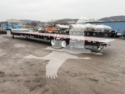 Flatbed trailer with fuel/tank cylinders on the deck, side rails, and landing gear visible. VIN 1LH930VH3T1E40355 on listing image.