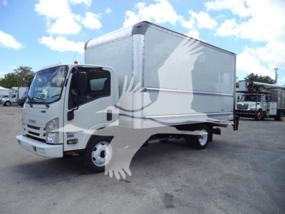 Isuzu NPR box truck in service showing side view and cargo box with VIN and stock details not visible on image