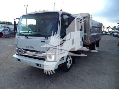 Isuzu NPR HD dump truck showing front and driver side with dump bed in view.