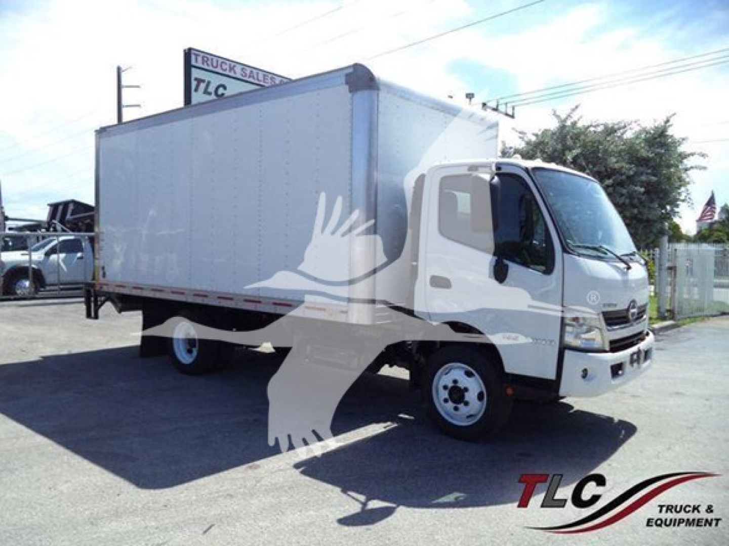 Box truck with cargo box showing Hino 195 cab and white exterior; VIN JHHRDM2H4LK010445, stock T10445, used condition.
