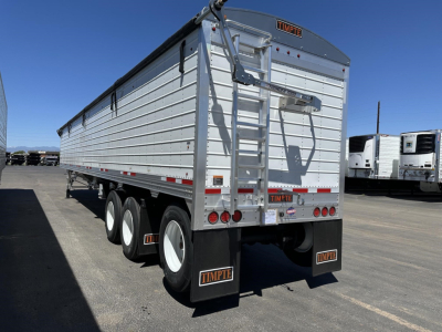 Timpte Super Hopper tri-axle trailer rear view showing 78-inch sides and dual rear doors.