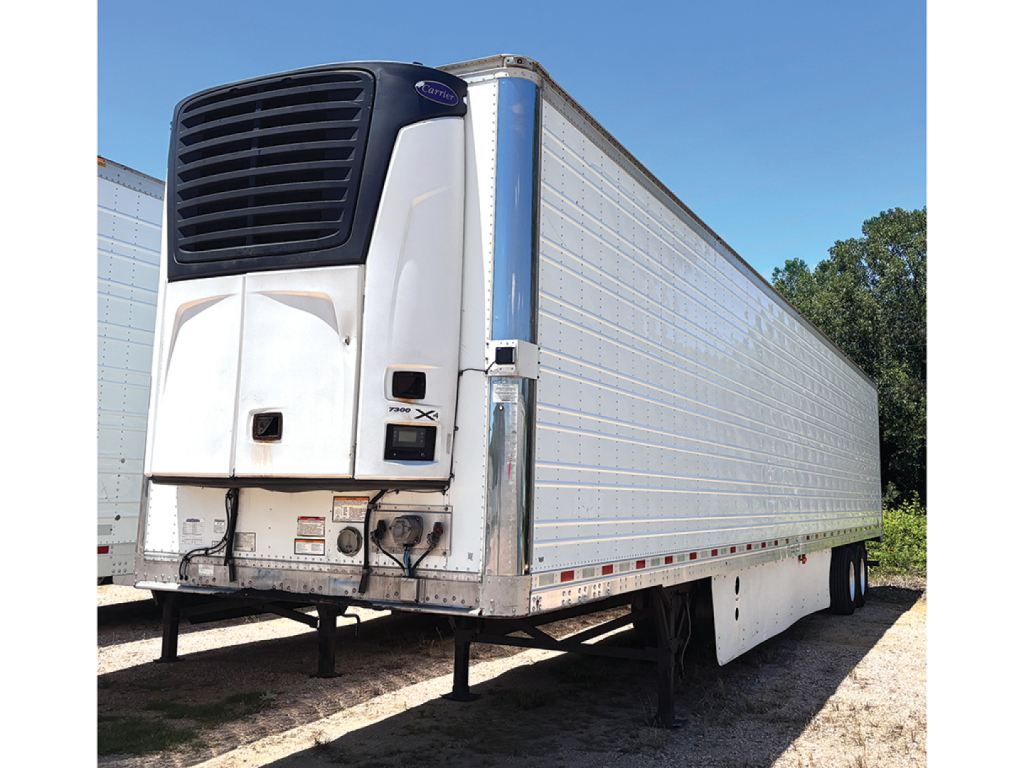 Great Dane Everest CL refrigerated trailer showing front refrigeration unit and side panels, stock number 551384, VIN LE158133.