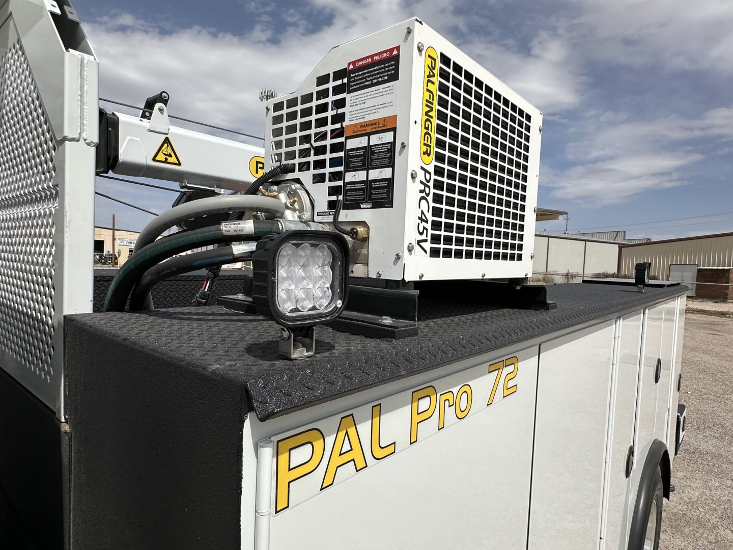 PAL Pro 2? showing a generator unit mounted on a service truck bed with a bright LED light and cooling unit labeled PAL Pro 7?