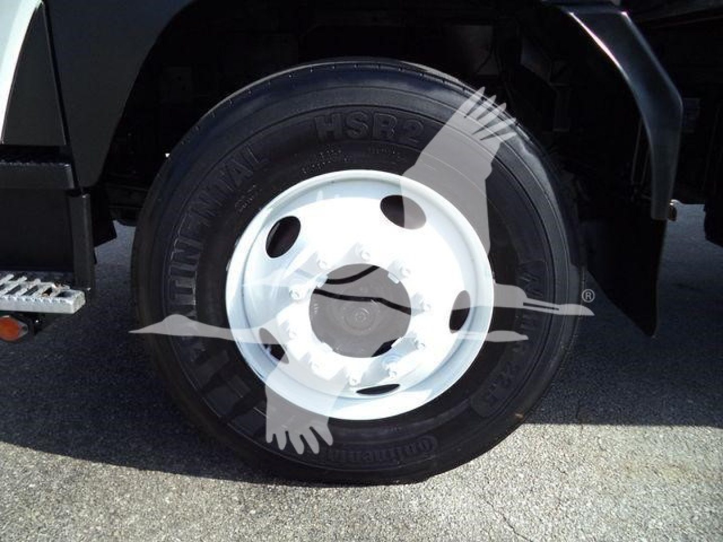 Isuzu FTR front wheel/rim visible with tire and fender in side view.