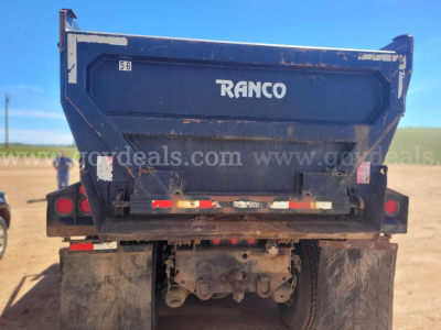 Ranco dump truck bed with rear view showing tailgate and hydraulic components.