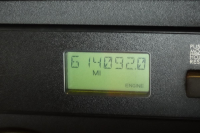 Dashboard odometer display showing 164092.0 miles and 'ENGINE' indicator with green backlight.
