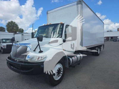 Box truck with cargo box and cab in view showing International MV, stock number T20885, VIN 3HAEUMMLXLL820885