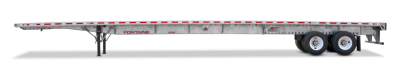 Trailer side view showing Fontaine 48' combo flatbed with galvanized finish and sliding tandem axles.