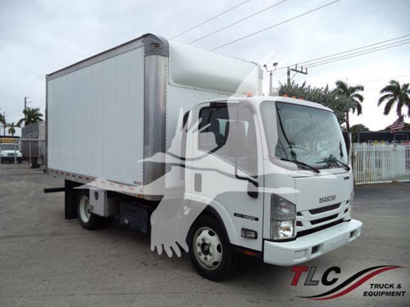 Isuzu NQR box truck with white cab and box, VIN JALE5W161K7901724 visible texts: Isuzu grille, TLC Truck & Equipment watermark overlay.