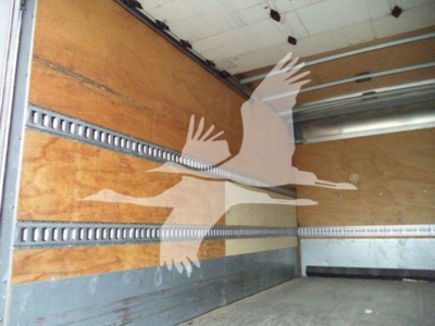 Isuzu NQR truck cargo area showing wall interior and cargo tracks along sidewall.