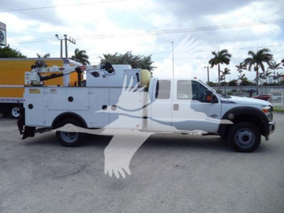 Ford F-450 utility service truck side view showing service body equipment and decals