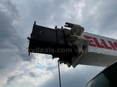 Freightliner boom crane arm with mounting hardware and platform showing attachment mechanism.