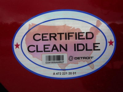 Certified Clean Idle Detroit sticker on a red surface.
