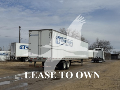 Trailer side view of a used 2017 Utility dry van with River Valley trailer sales watermark and LEASE TO OWN overlay.