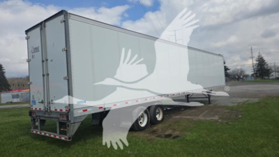 Stoughton 2019 plate van trailer side view showing aluminum exterior and dual rear doors.