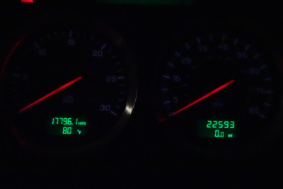 Dashboard display showing 17796.1 hours and 80°F on left, 225,593 miles on right in a Kenworth T660 truck interior.