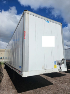 Stoughton air ride dry van trailer rear view showing VIN sticker area and rear doors.