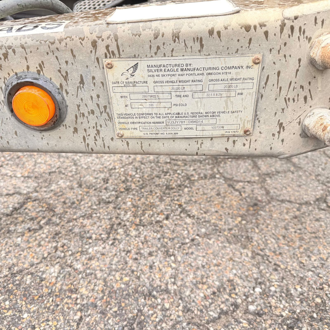 Trailer Converter Dolly, Spring Suspension, 20,000lb GVWR, Air Brakes, Pintle Hitch, The fifth wheel (without excessive wear,