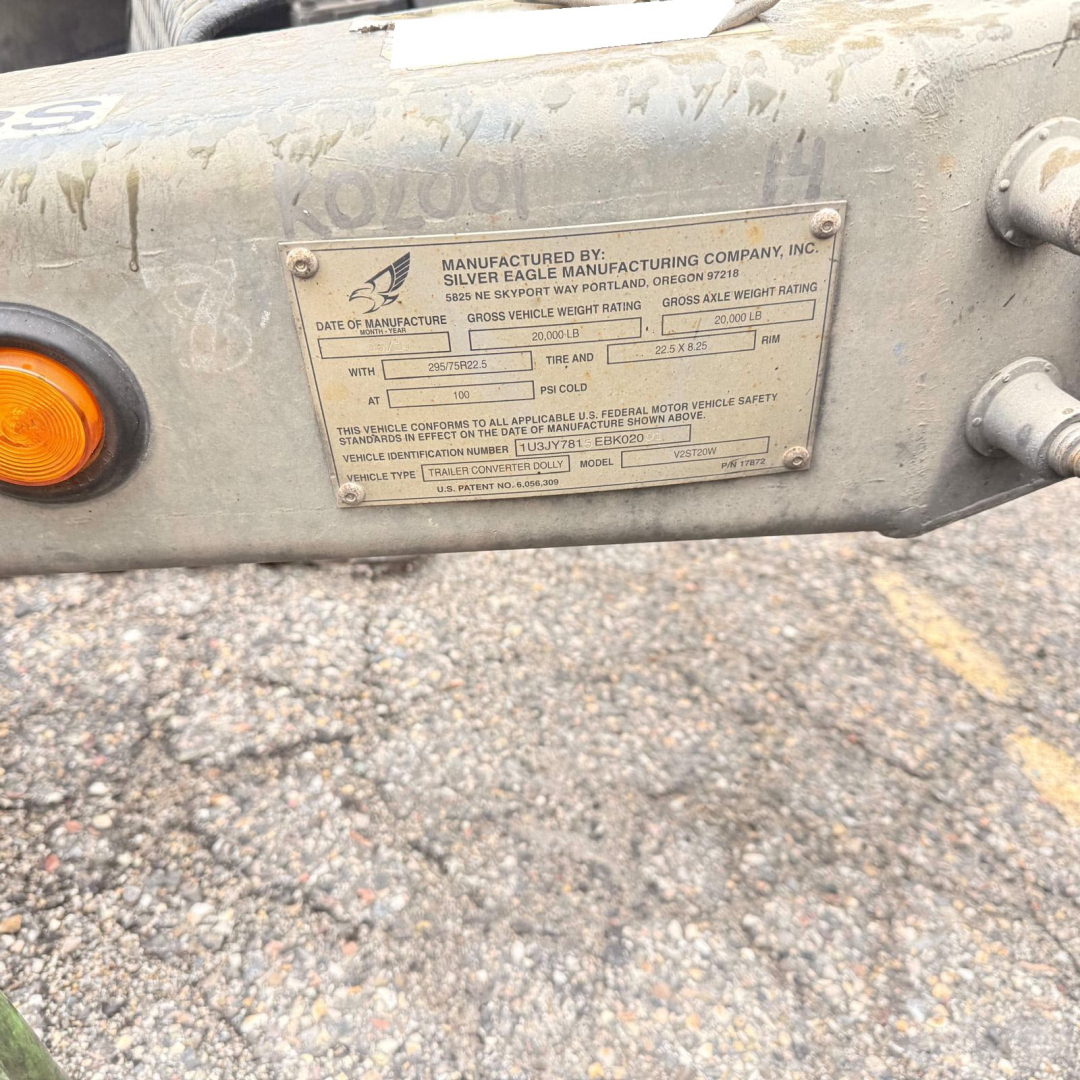 Trailer Converter Dolly, Spring Suspension, 20,000lb GVWR, Air Brakes, Pintle Hitch, The fifth wheel (without excessive wear,