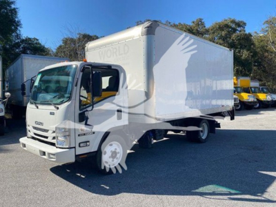 Isuzu NQR box truck viewed from front-left; white cab and box with no visible text.